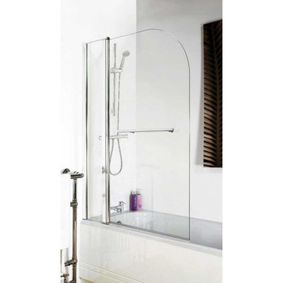 Porto Round Hinged 6mm Bath Screen With Fixed Panel & Towel Rail 985mm