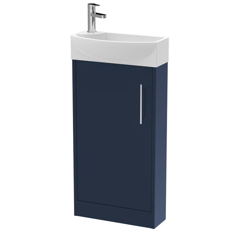 Hudson Reed Juno Compact Floor Standing 440mm Vanity Unit With Ceramic Basin - Right Hand - Matt Electric Blue