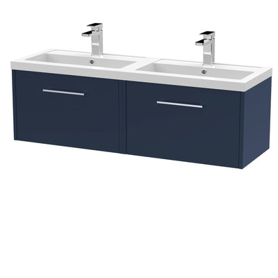 Hudson Reed Juno Wall Hung 1200mm Vanity Unit With 2 Drawers & Twin Polymarble Basin - Matt Electric Blue