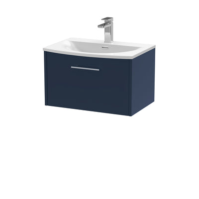 Hudson Reed Juno Wall Hung 600mm Vanity Unit With 1 Drawer & Curved Ceramic Basin - Matt Electric Blue