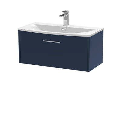 Hudson Reed Juno Wall Hung 800mm Vanity Unit With 1 Drawer & Curved Ceramic Basin - Matt Electric Blue