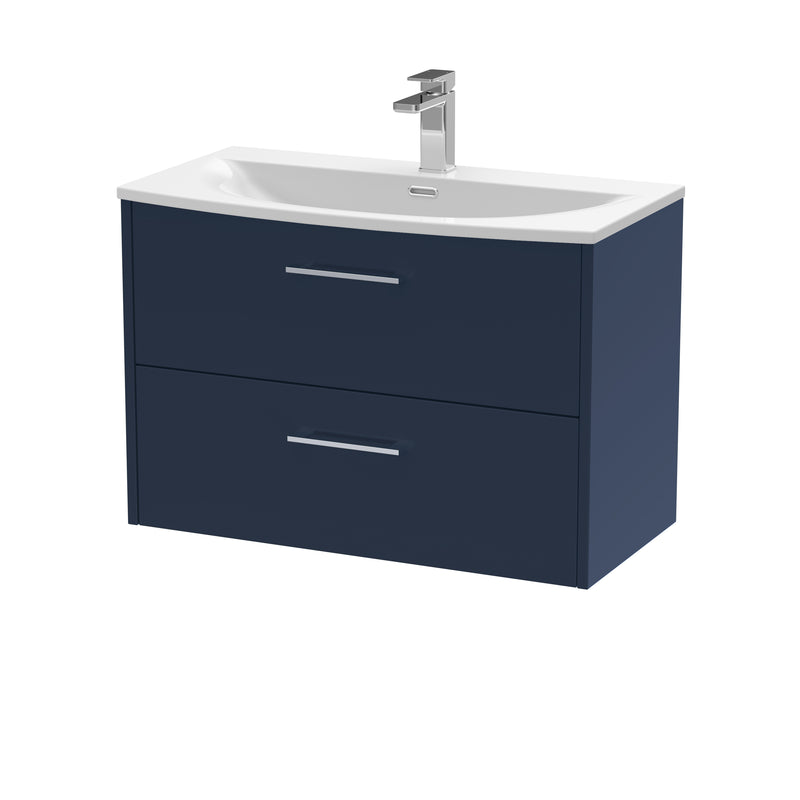 Hudson Reed Juno Wall Hung 800mm Vanity Unit With 2 Drawers & Curved Ceramic Basin - Matt Electric Blue