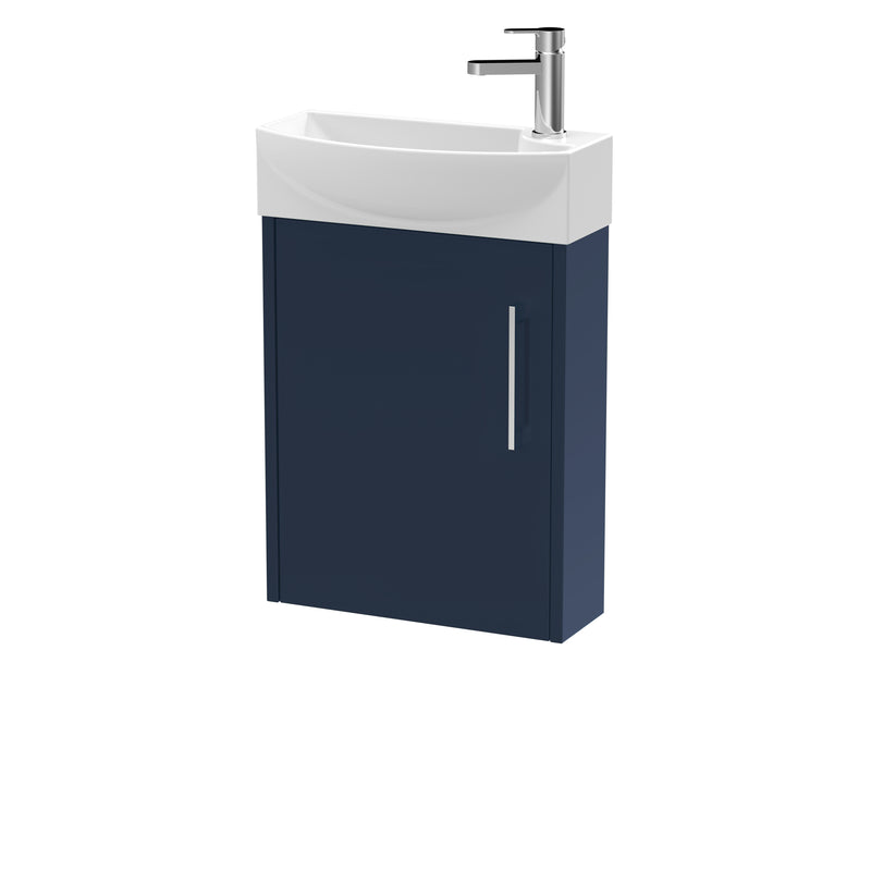 Hudson Reed Juno Compact Wall Hung 440mm Vanity Unit With Ceramic Basin - Left Hand - Matt Electric Blue