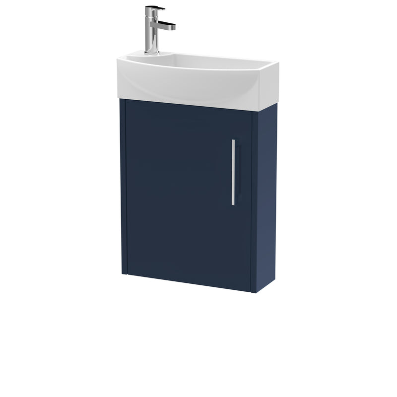 Hudson Reed Juno Compact Wall Hung 440mm Vanity Unit With Ceramic Basin - Right Hand - Matt Electric Blue