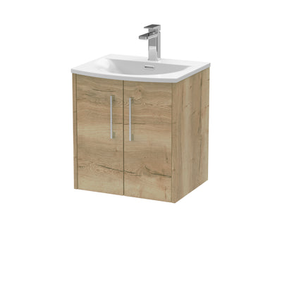 Hudson Reed Juno Wall Hung 500mm Vanity Unit With 2 Doors & Curved Ceramic Basin - Autumn Oak