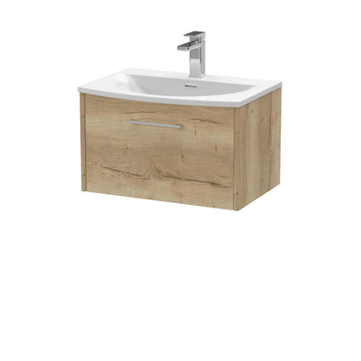 Hudson Reed Juno Wall Hung 600mm Vanity Unit With 1 Drawer & Curved Ceramic Basin - Autumn Oak