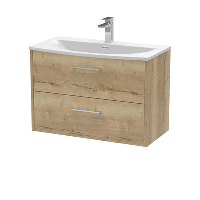 Hudson Reed Juno Wall Hung 800mm Vanity Unit With 2 Drawers & Curved Ceramic Basin - Autumn Oak