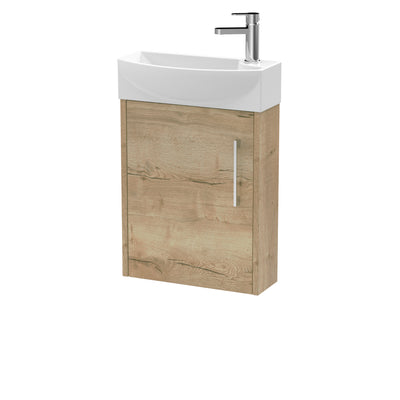 Hudson Reed Juno Compact Wall Hung 440mm Vanity Unit With Ceramic Basin - Left Hand - Autumn Oak