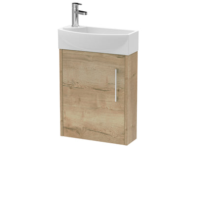 Hudson Reed Juno Compact Wall Hung 440mm Vanity Unit With Ceramic Basin - Right Hand - Autumn Oak