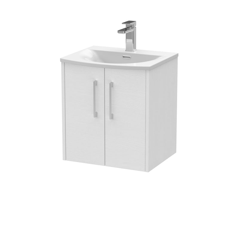 Hudson Reed Juno Wall Hung 500mm Vanity Unit With 2 Doors & Curved Ceramic Basin - White Ash