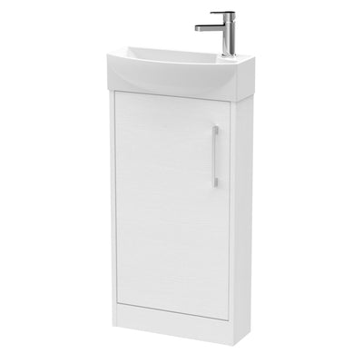 Hudson Reed Juno Compact Floor Standing 440mm Vanity Unit With Ceramic Basin - Left Hand - White Ash