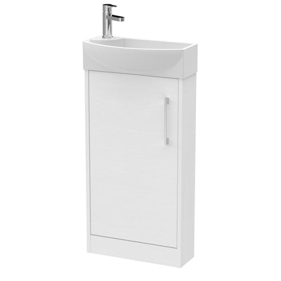 Hudson Reed Juno Compact Floor Standing 440mm Vanity Unit With Ceramic Basin - Right Hand - White Ash