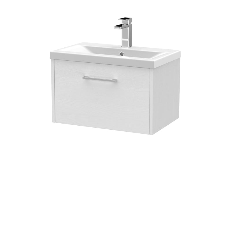 Hudson Reed Juno Wall Hung 600mm Vanity Unit With 1 Drawer & Mid-Edge Ceramic Basin - White Ash
