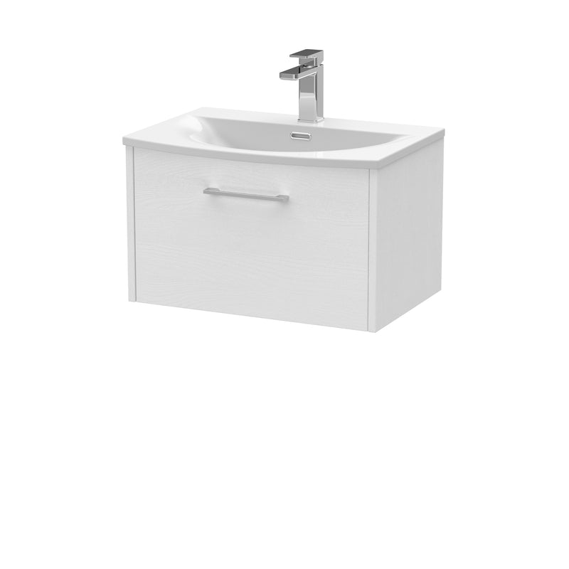 Hudson Reed Juno Wall Hung 600mm Vanity Unit With 1 Drawer & Curved Ceramic Basin - White Ash