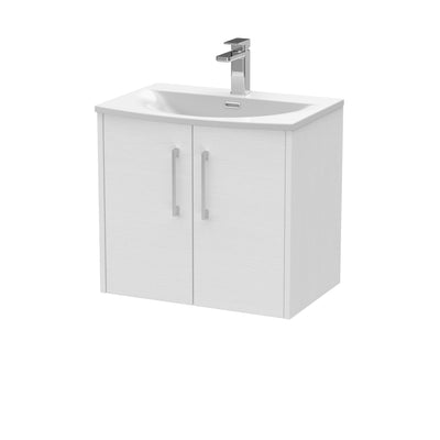 Hudson Reed Juno Wall Hung 600mm Vanity Unit With 2 Doors & Curved Ceramic Basin - White Ash