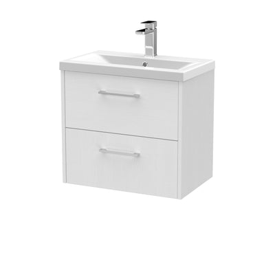 Hudson Reed Juno Wall Hung 600mm Vanity Unit With 2 Drawers & Mid-Edge Ceramic Basin - White Ash