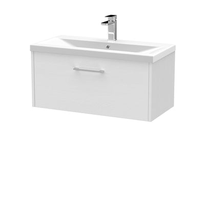 Hudson Reed Juno Wall Hung 800mm Vanity Unit With 1 Drawer & Mid-Edge Ceramic Basin - White Ash