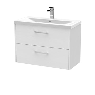 Hudson Reed Juno Wall Hung 800mm Vanity Unit With 2 Drawers & Mid-Edge Ceramic Basin - White Ash