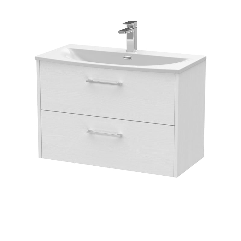 Hudson Reed Juno Wall Hung 800mm Vanity Unit With 2 Drawers & Curved Ceramic Basin - White Ash