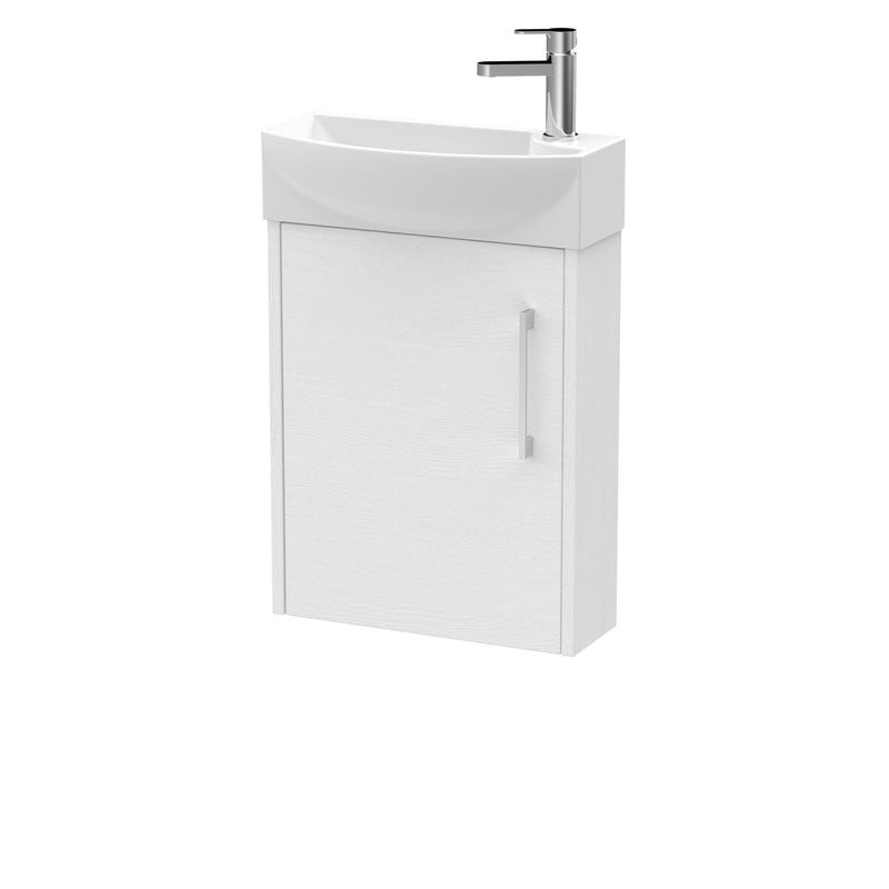 Hudson Reed Juno Compact Wall Hung 440mm Vanity Unit With Ceramic Basin - Left Hand - White Ash