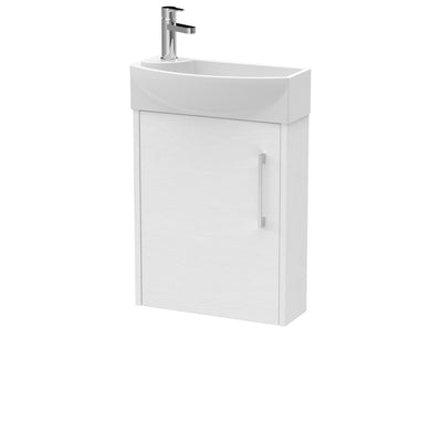 Hudson Reed Juno Compact Wall Hung 440mm Vanity Unit With Ceramic Basin - Right Hand - White Ash