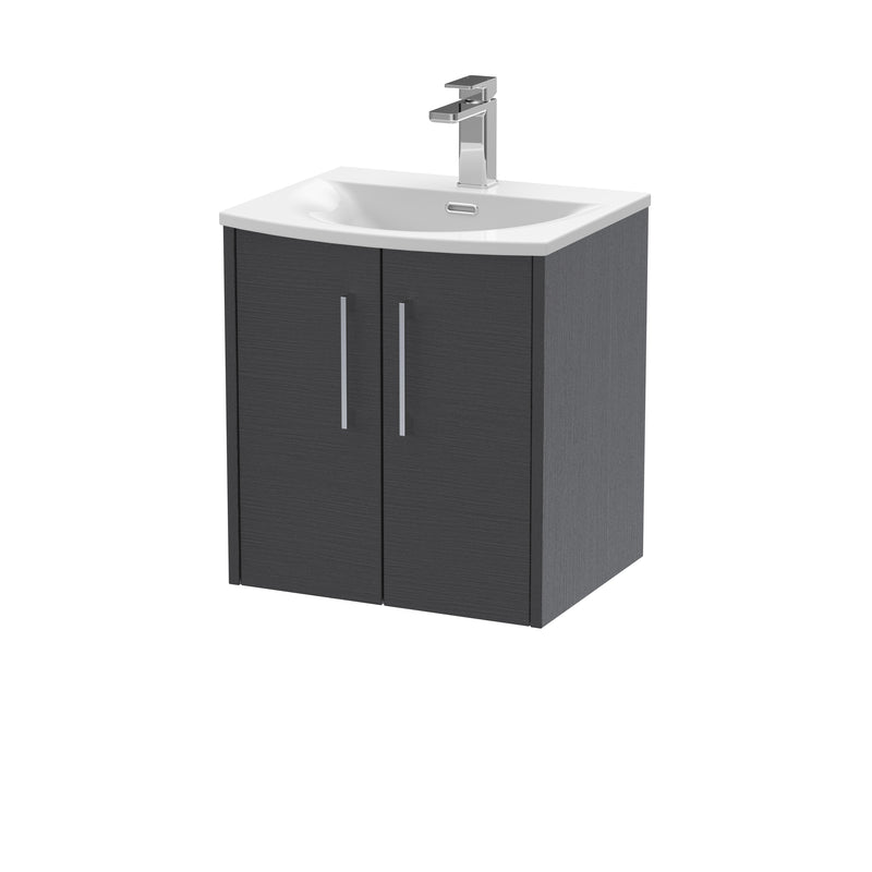 Hudson Reed Juno Wall Hung 500mm Vanity Unit With 2 Doors & Curved Ceramic Basin - Graphite Grey
