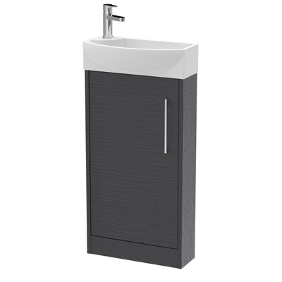 Hudson Reed Juno Compact Floor Standing 440mm Vanity Unit With Ceramic Basin - Right Hand - Graphite Grey