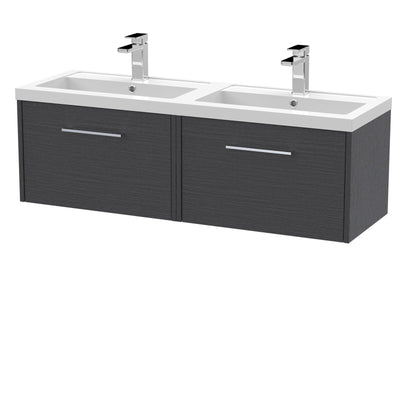 Hudson Reed Juno Wall Hung 1200mm Vanity Unit With 2 Drawers & Twin Polymarble Basin - Graphite Grey