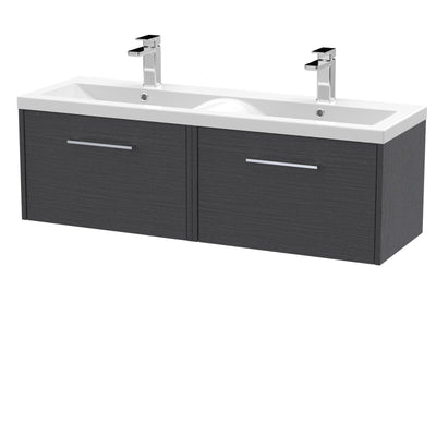 Hudson Reed Juno Wall Hung 1200mm Vanity Unit With 2 Drawers & Twin Ceramic Basin - Graphite Grey