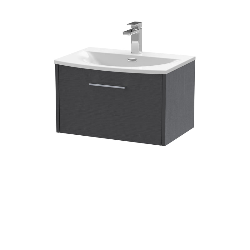 Hudson Reed Juno Wall Hung 600mm Vanity Unit With 1 Drawer & Curved Ceramic Basin - Graphite Grey