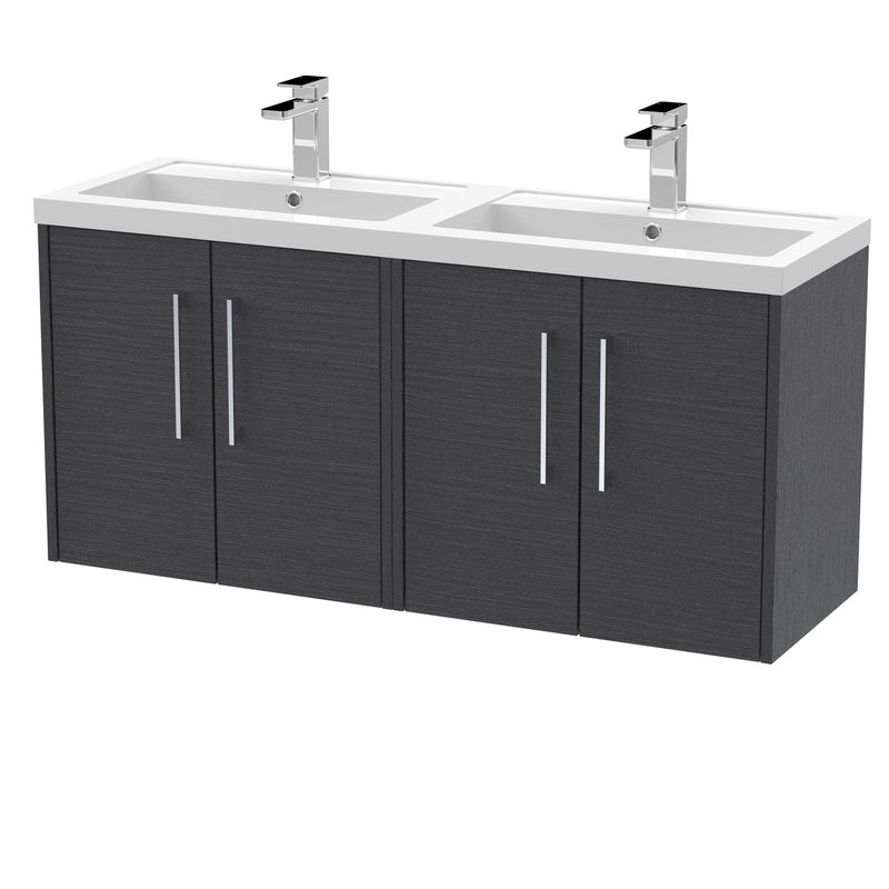 Hudson Reed Juno Wall Hung 1200mm Vanity Unit With 4 Doors & Twin Polymarble Basin - Graphite Grey