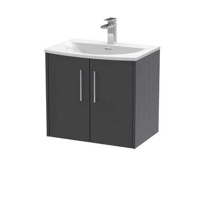 Hudson Reed Juno Wall Hung 600mm Vanity Unit With 2 Doors & Curved Ceramic Basin - Graphite Grey