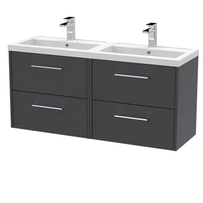 Hudson Reed Juno Wall Hung 1200mm Vanity Unit With 4 Drawers & Twin Polymarble Basin - Graphite Grey