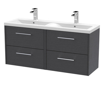 Hudson Reed Juno Wall Hung 1200mm Vanity Unit With 4 Drawers & Twin Ceramic Basin - Graphite Grey