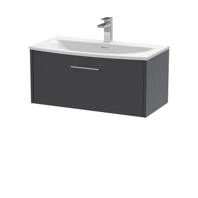 Hudson Reed Juno Wall Hung 800mm Vanity Unit With 1 Drawer & Curved Ceramic Basin - Graphite Grey