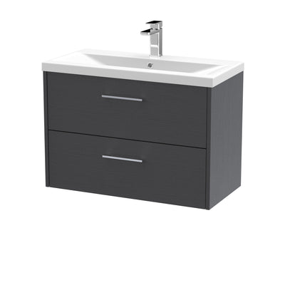Hudson Reed Juno Wall Hung 800mm Vanity Unit With 2 Drawers & Mid-Edge Ceramic Basin - Graphite Grey