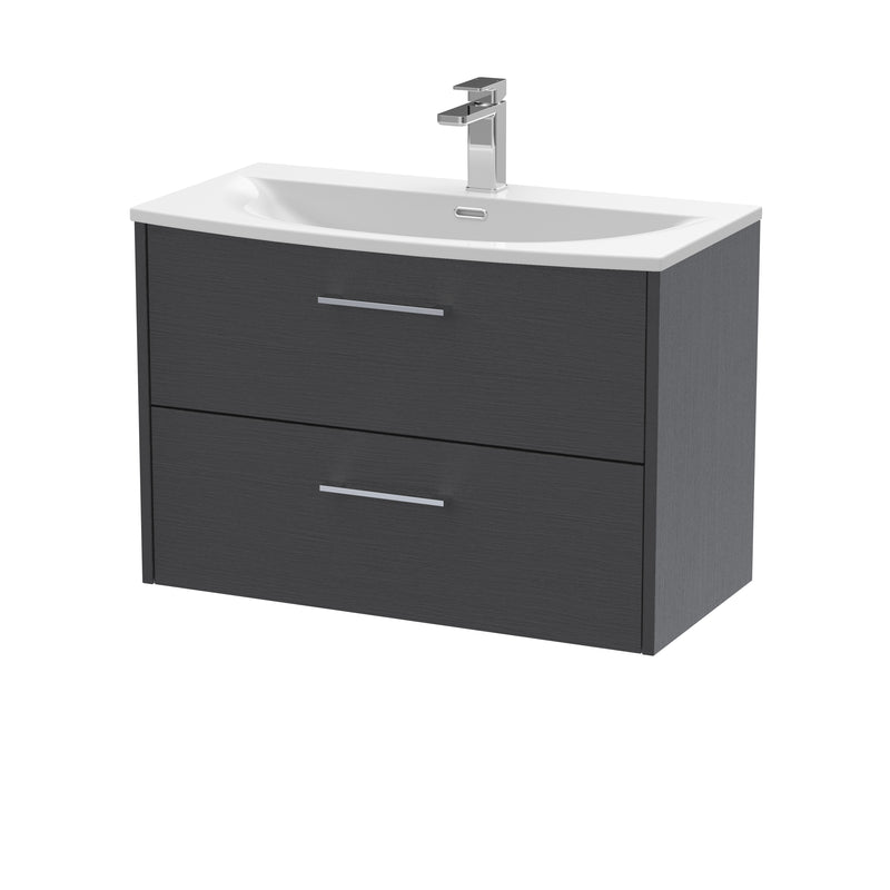 Hudson Reed Juno Wall Hung 800mm Vanity Unit With 2 Drawers & Curved Ceramic Basin - Graphite Grey