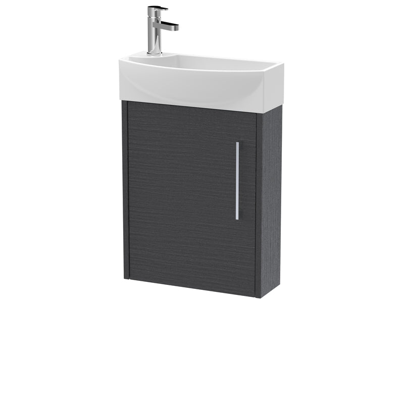 Hudson Reed Juno Compact Wall Hung 440mm Vanity Unit With Ceramic Basin - Right Hand - Graphite Grey