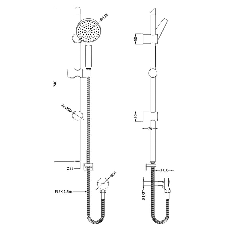 Lana Concealed Shower Package With Rail Kit - Chrome