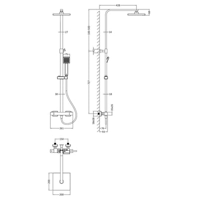 Cape Square Thermostatic Exposed Shower Kit