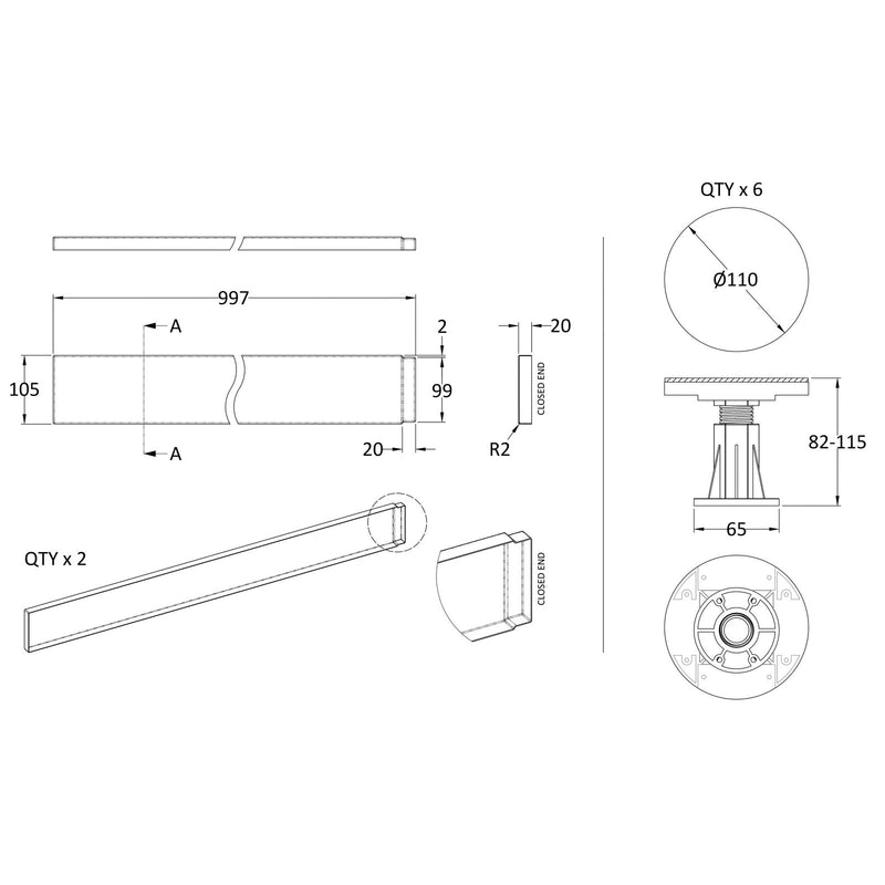 Slate Effect Easy Plumb Riser Kit For 700-900mm Rectangular & Square Shower Trays