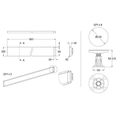 Slate Effect Easy Plumb Riser Kit For 1000mm Rectangular & Square Shower Trays