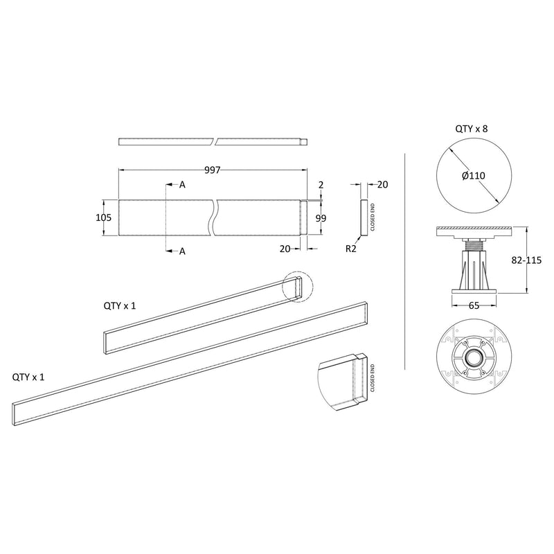 Slate Effect Easy Plumb Riser Kit For 1100-1200mm Rectangular Shower Trays