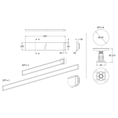 Easy Plumb Riser Kit For 1100-1200mm Rectangular Shower Trays