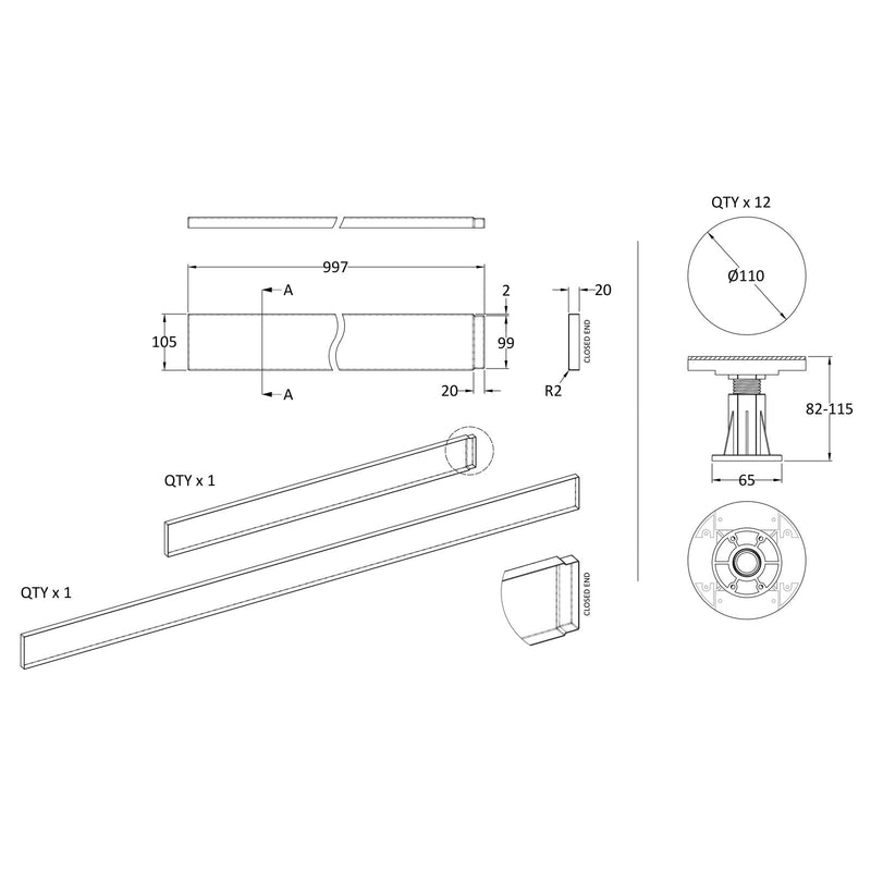 Slate Effect Easy Plumb Riser Kit For 1300-1800mm Rectangular Shower Trays