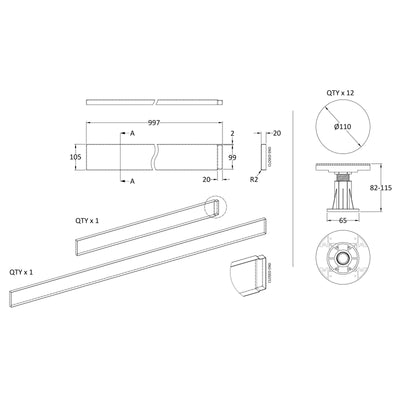 Easy Plumb Riser Kit For 1300-1800mm Rectangular Shower Trays
