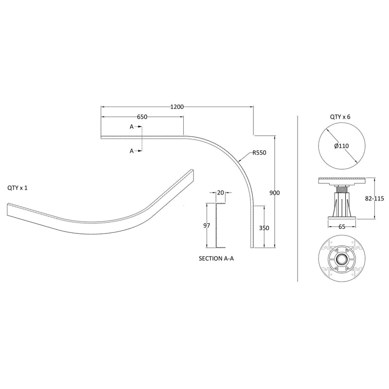 Easy Plumb Riser Kit For 1000-1200mm Offset & Quadrant Shower Trays