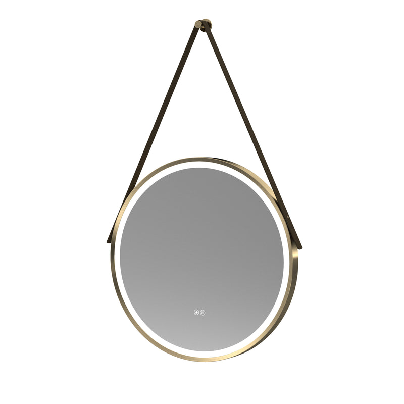 Hudson Reed Salana Brushed Brass Framed LED Touch Sensor Mirror With Brown Strap - 600 x 600mm
