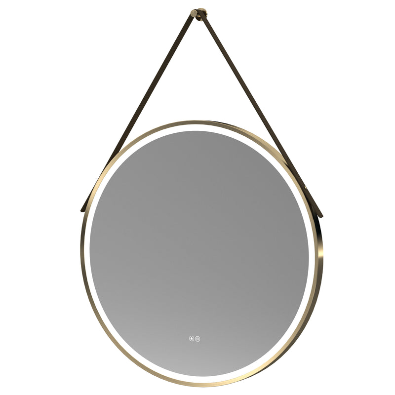 Hudson Reed Salana Brushed Brass Framed LED Touch Sensor Mirror With Brown Strap - 800 x 800mm