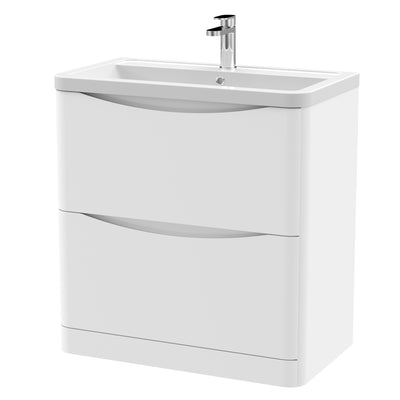 Nuie Lunar 800 x 445mm Floor Standing Vanity Unit With 2 Drawers & Ceramic Basin - White Satin